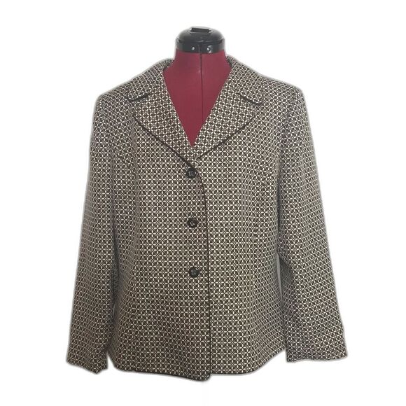 Le Suit Blazer Women's Size 16 Brown and Cream Patterned Long Sleeve 3-Button - Picture 1 of 9